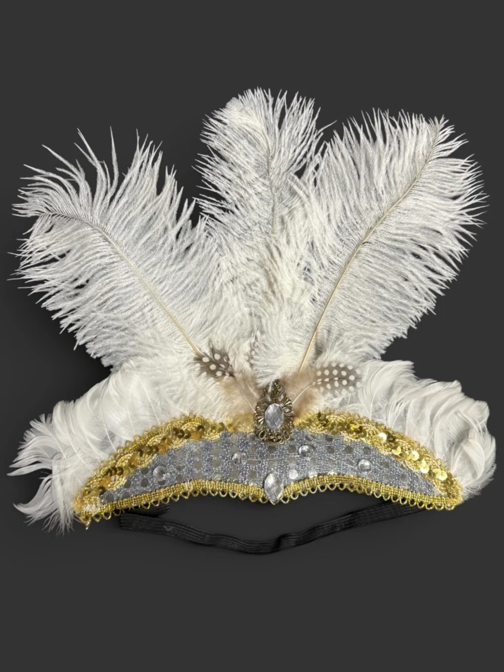 White Feather Carnival Headpiece, Mardi Gras Showgirl Headdress